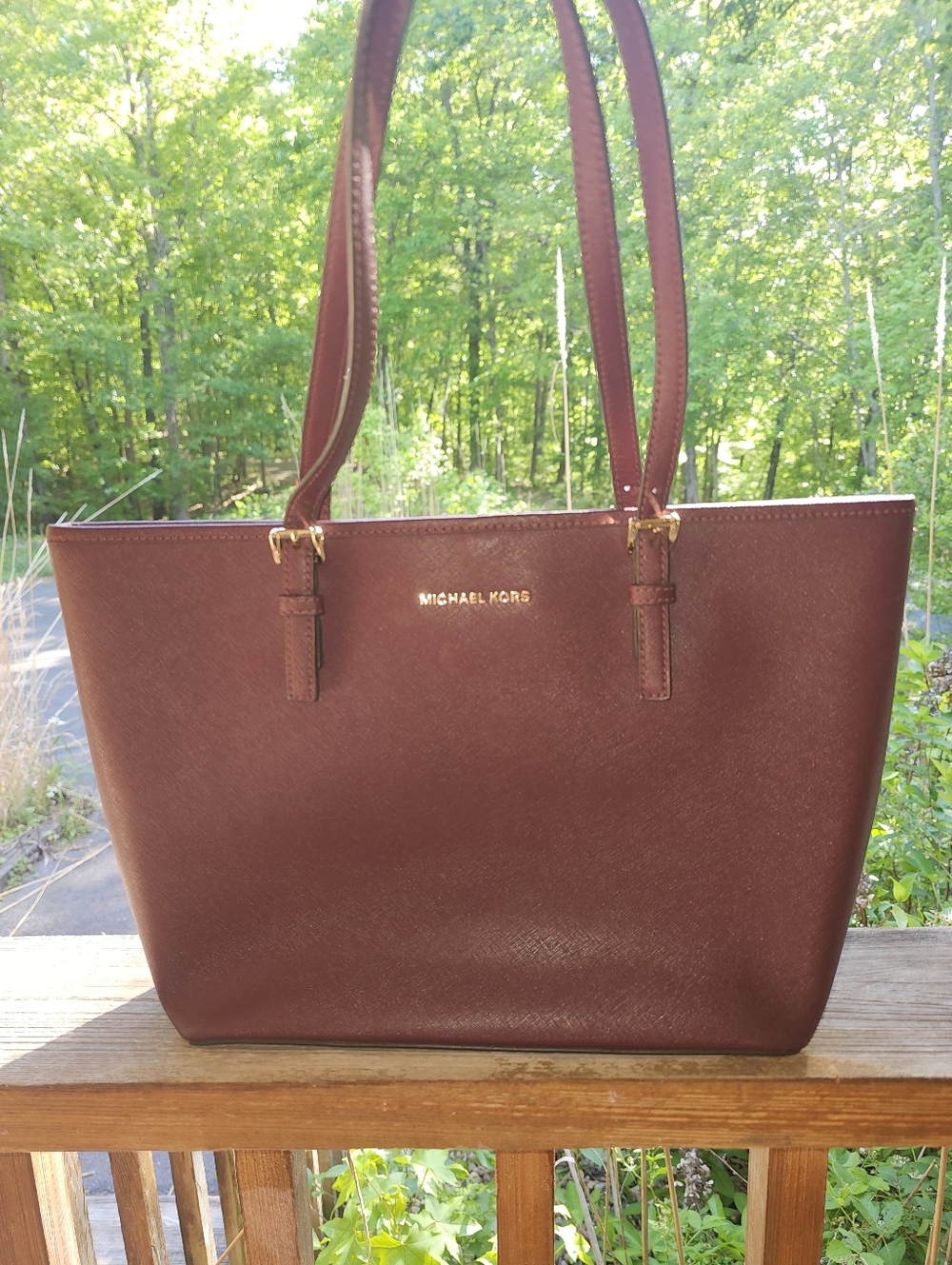 Michael Kors Jet Set Travel Tote Brown Saffiano Leather Large Shoulder Bag